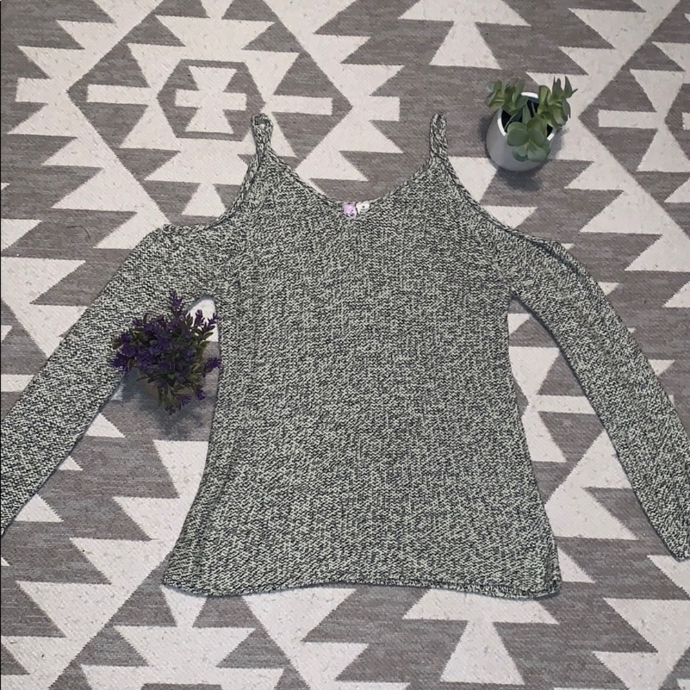 Salt and pepper cold shoulder sweater